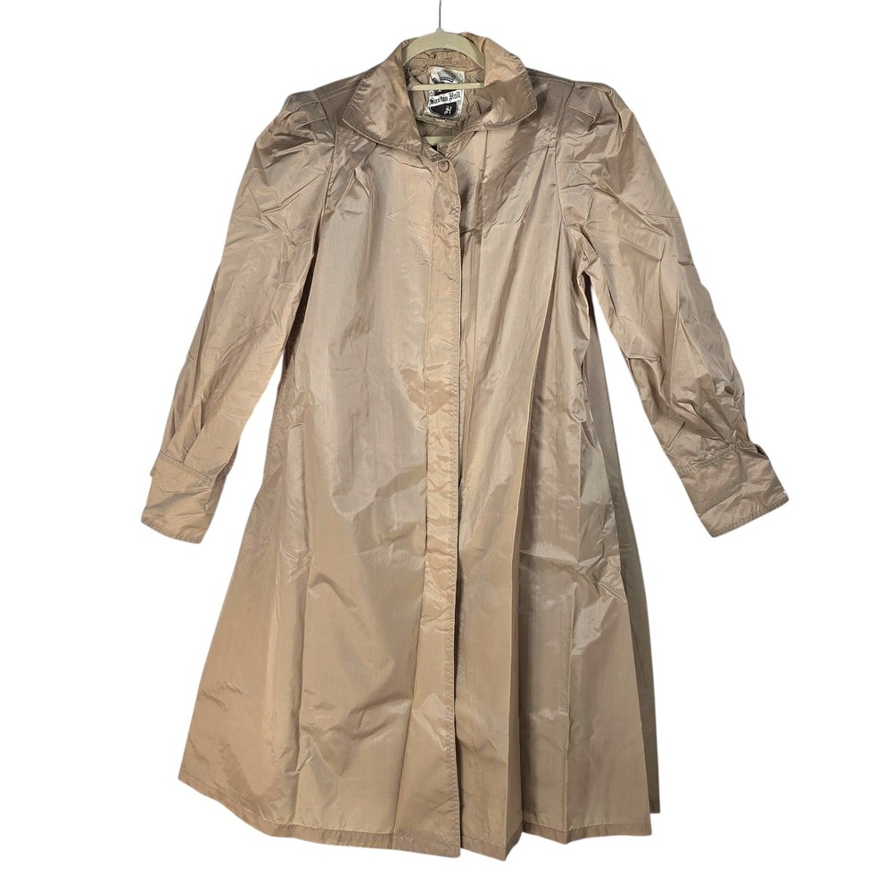 Saxton Hall Vintage Rain Trench Women Small Champagne Tan Puff Shoulder Light‎